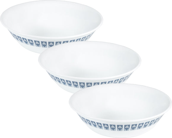CORELLE Glass Serving Bowl Livingware Wheeler Diamond 950 ml Serving Bowl Pack of 3 (Pack of 3, White)