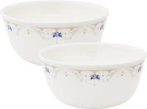 CORELLE Glass Cereal Bowl Asia Collection Gold Series Blooming blue 828ml Curry Bowl/Noodle Bowl Pack of 2 (Pack of 2, White)