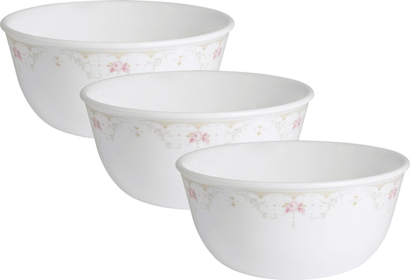 CORELLE Glass Cereal Bowl Asia Collection Gold Series Blooming pink 828ml Curry Bowl/Noodle Bowl Pack of 3 (Pack of 3, White)