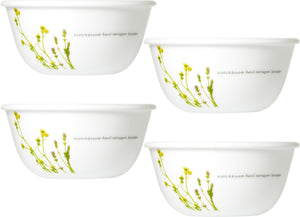 CORELLE Glass Vegetable Bowl Asia Collection European Herbs 177 ml Katori Pack of 4 (Pack of 4, White)