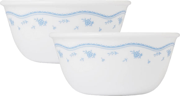 CORELLE Glass Cereal Bowl Livingware Morning Blue 828 ml Curry Bowl/Noodle Bowl Pack of 2 (Pack of 2, White)